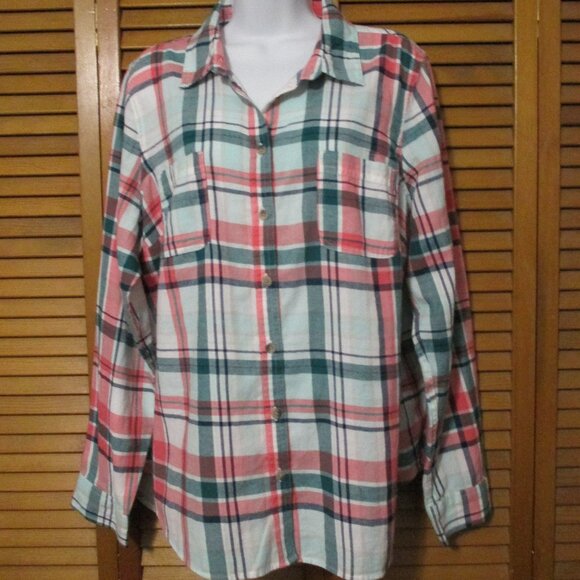 Sonoma top button down flannel coral & greens soft & comfy size XL - Picture 1 of 7